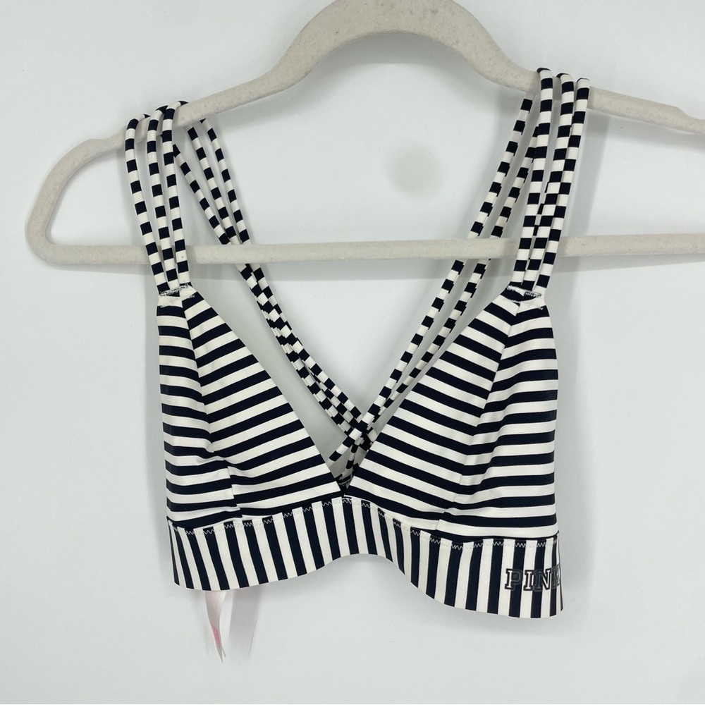 Victoria's Secret PINK Bonded Strappy‎ Bralette White & Black Stripes Sz S